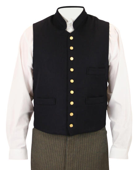  Victorian Old West Steampunk Mens Vests Blue Wool Solid Work Clerical |Antique Vintage Fashioned Wedding Theatrical Reenacting Costume |