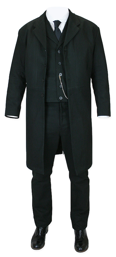  Victorian Old West Mens Coats Black Cotton Solid Frock Matched Separates |Antique Vintage Fashioned Wedding Theatrical Reenacting Costume |