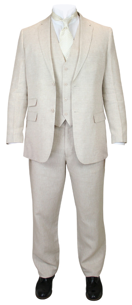 Victorian Old West Mens Suits Ivory Linen Solid |Antique Vintage Fashioned Wedding Theatrical Reenacting Costume |