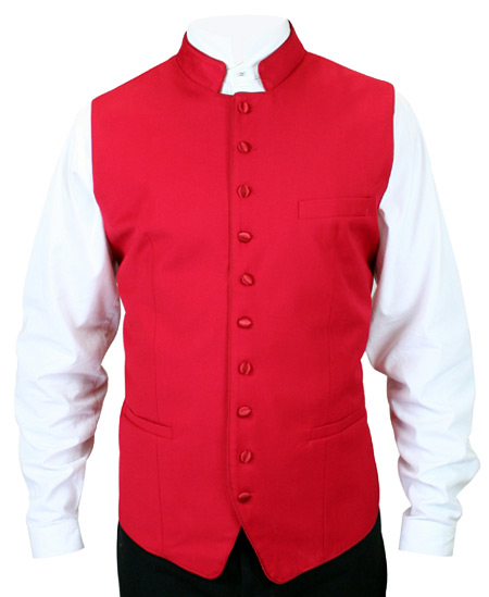  Victorian Regency Mens Vests Red Synthetic Solid Dress Clerical |Antique Vintage Old Fashioned Wedding Theatrical Reenacting Costume |