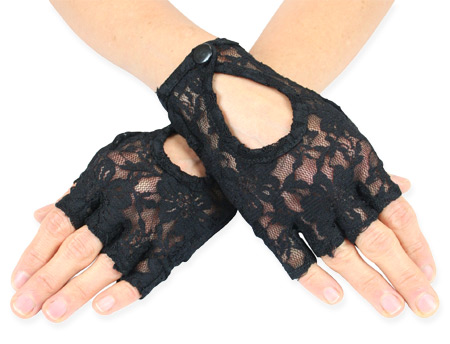  Victorian Steampunk Edwardian Ladies Accessories Black Synthetic Lace Gloves |Antique Vintage Old Fashioned Wedding Theatrical Reenacting Costume |