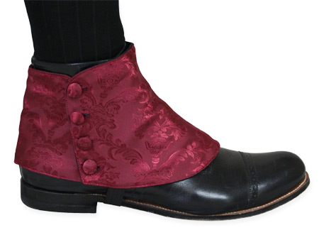 Victorian Steampunk Edwardian Mens Footwear Burgundy Red Satin Synthetic Spats and Gaiters Matched Separates |Antique Vintage Old Fashioned Wedding Theatrical Reenacting Costume |