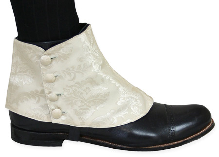  Victorian Steampunk Mens Footwear Ivory Tan Satin Synthetic Spats and Gaiters Matched Separates |Antique Vintage Old Fashioned Wedding Theatrical Reenacting Costume |