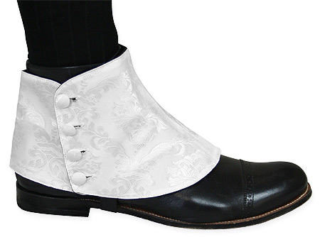  Victorian Steampunk Edwardian Mens Footwear White Satin Synthetic Spats and Gaiters Matched Separates |Antique Vintage Old Fashioned Wedding Theatrical Reenacting Costume |