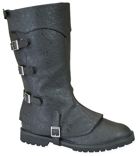  Victorian Steampunk Mens Footwear Black Faux Leather Tall Boots Ankle |Antique Vintage Old Fashioned Wedding Theatrical Reenacting Costume | Adventurer