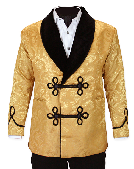  Victorian Edwardian Mens Coats Gold Brocade Velvet Synthetic Floral Smoking Jackets |Antique Vintage Old Fashioned Wedding Theatrical Reenacting Costume |