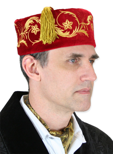  Victorian Steampunk Mens Hats Red Velvet Smoking Caps |Antique Vintage Old Fashioned Wedding Theatrical Reenacting Costume | Sets Gifts for Him