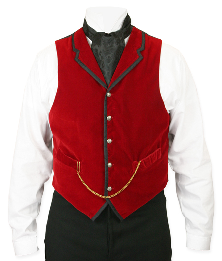  Victorian Steampunk Edwardian Mens Vests Red Velvet Solid Dress |Antique Vintage Old Fashioned Wedding Theatrical Reenacting Costume |