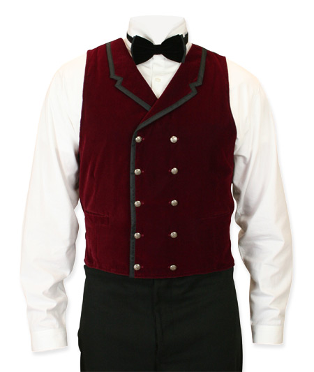  Victorian Steampunk Edwardian Mens Vests Burgundy Red Velvet Solid Dress |Antique Vintage Old Fashioned Wedding Theatrical Reenacting Costume |