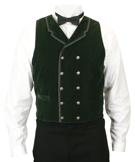  Victorian Steampunk Edwardian Mens Vests Green Velvet Solid Dress |Antique Vintage Old Fashioned Wedding Theatrical Reenacting Costume |