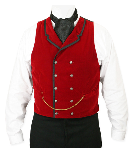  Victorian Steampunk Edwardian Mens Vests Red Velvet Solid Dress |Antique Vintage Old Fashioned Wedding Theatrical Reenacting Costume |