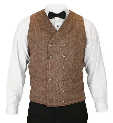  Victorian Old West Mens Vests Brown Tweed Wool Blend Herringbone Dress Work Matched Separates |Antique Vintage Fashioned Wedding Theatrical Reenacting Costume |