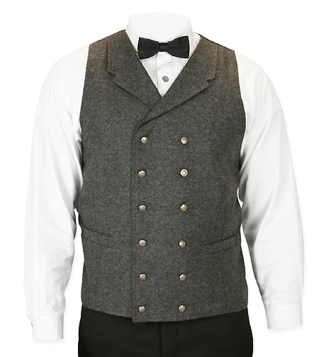  Victorian Old West Edwardian Mens Vests Gray Tweed Wool Blend Herringbone Dress Matched Separates |Antique Vintage Fashioned Wedding Theatrical Reenacting Costume |