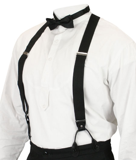  Victorian Old West Edwardian Suspenders Black Elastic Synthetic Y-Back Braces Convertible |Antique Vintage Fashioned Wedding Theatrical Reenacting Costume |