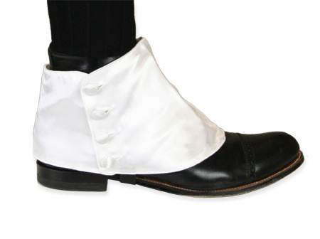  Victorian Steampunk Edwardian Mens Footwear White Satin Synthetic Spats and Gaiters |Antique Vintage Old Fashioned Wedding Theatrical Reenacting Costume |