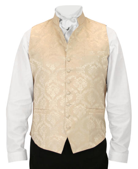  Victorian Old West Steampunk Regency Mens Vests Ivory Satin Microfiber Synthetic Floral Dress Clerical |Antique Vintage Fashioned Wedding Theatrical Reenacting Costume |