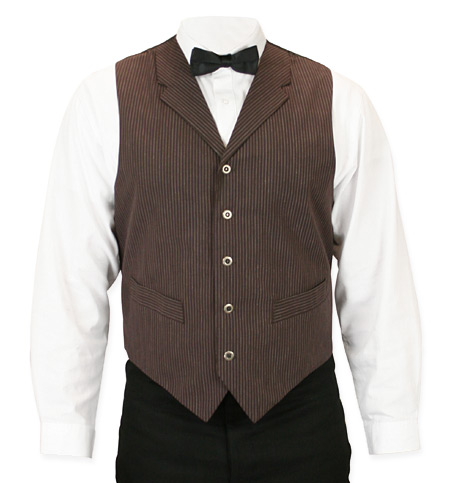  Victorian Old West Edwardian Mens Vests Brown Microfiber Synthetic Stripe Dress |Antique Vintage Fashioned Wedding Theatrical Reenacting Costume |