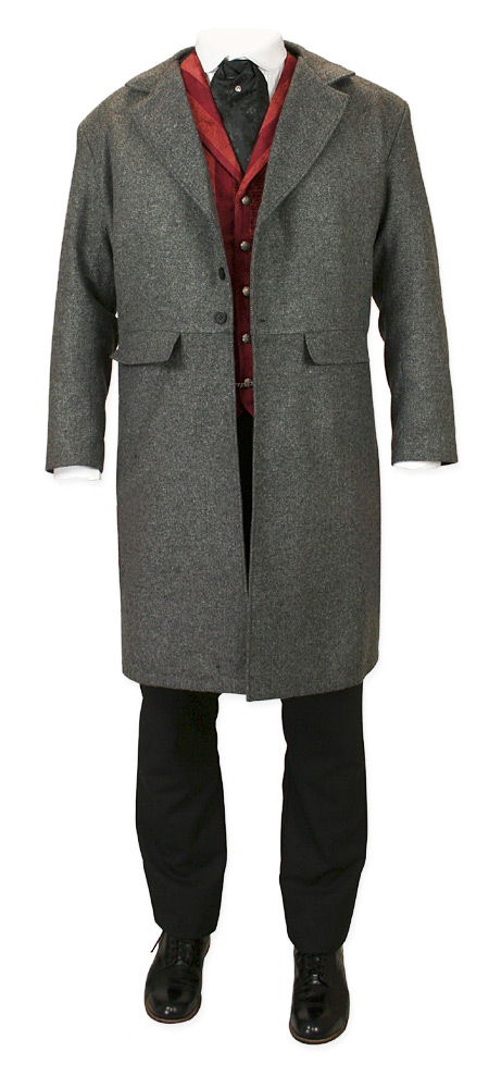 50L Black Wool Frock Coat Long Western Style Jacket Victorian Costume Cutaway 