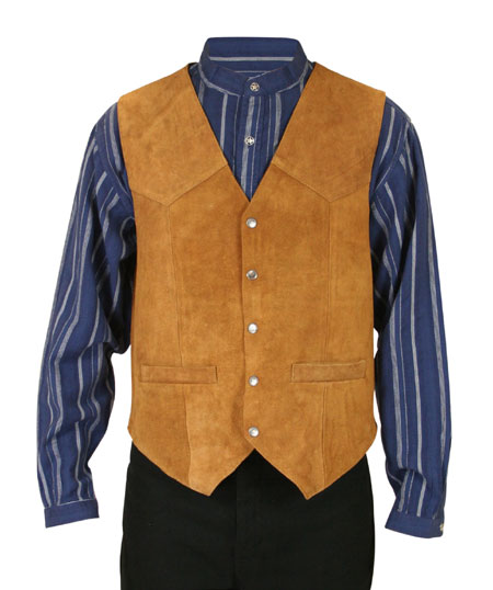  Old West Mens Vests Brown Tan Leather Solid |Antique Vintage Fashioned Wedding Theatrical Reenacting Costume |
