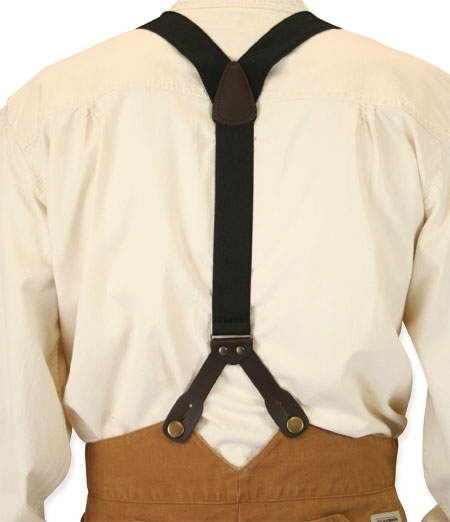  Victorian Old West Edwardian Suspenders Black Cotton Y-Back Braces |Antique Vintage Fashioned Wedding Theatrical Reenacting Costume | Standard