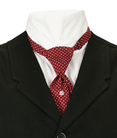  Victorian Old West Edwardian Mens Ties Burgundy Red Cotton Geometric Teck |Antique Vintage Fashioned Wedding Theatrical Reenacting Costume |