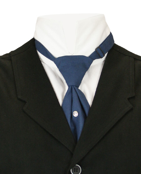  Victorian Old West Edwardian Mens Ties Blue Cotton Solid Teck |Antique Vintage Fashioned Wedding Theatrical Reenacting Costume |