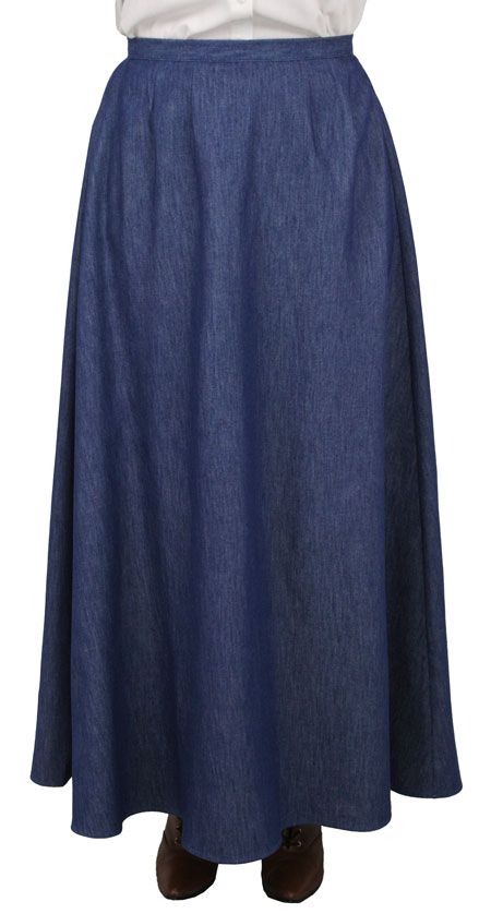  Victorian Old West Edwardian Ladies Skirts Blue Cotton Solid Dress Work |Antique Vintage Fashioned Wedding Theatrical Reenacting Costume |