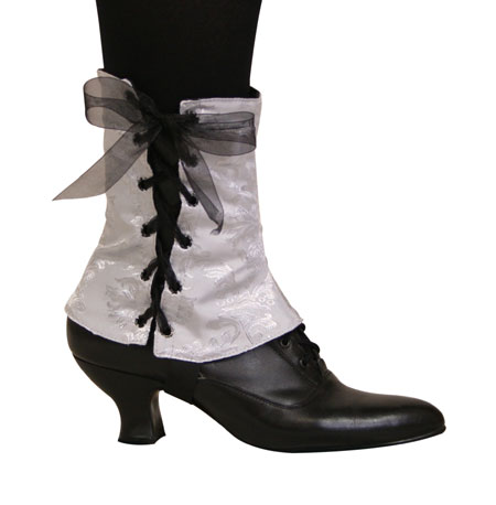  Victorian Old West Steampunk Edwardian Ladies Footwear Silver Gray Satin Microfiber Synthetic Spats and Gaiters |Antique Vintage Fashioned Wedding Theatrical Reenacting Costume | Suffragist
