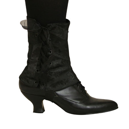 Victorian Old West Steampunk Ladies Footwear Black Satin Microfiber Synthetic Spats and Gaiters |Antique Vintage Fashioned Wedding Theatrical Reenacting Costume |