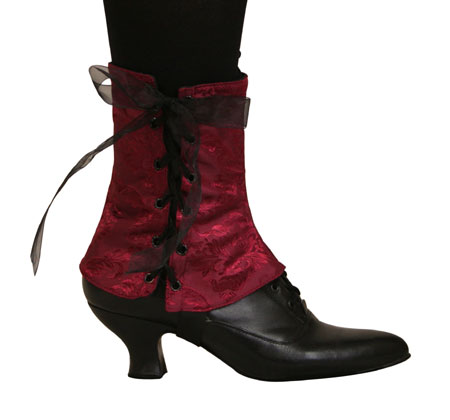 Victorian Old West Steampunk Edwardian Ladies Footwear Burgundy Red Satin Microfiber Synthetic Spats and Gaiters |Antique Vintage Fashioned Wedding Theatrical Reenacting Costume |