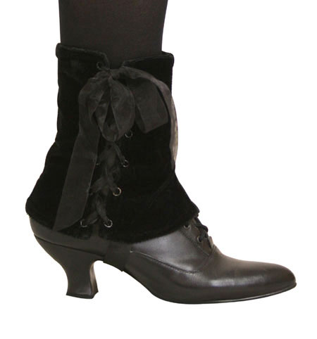  Victorian Old West Steampunk Ladies Footwear Black Velvet Synthetic Solid Spats and Gaiters |Antique Vintage Fashioned Wedding Theatrical Reenacting Costume |