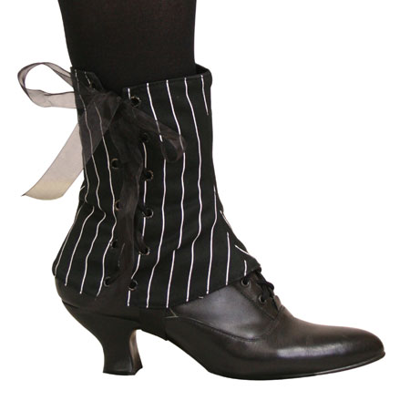  Victorian Old West Steampunk Edwardian Ladies Footwear Black Cotton Stripe Solid Spats and Gaiters |Antique Vintage Fashioned Wedding Theatrical Reenacting Costume | Motorist