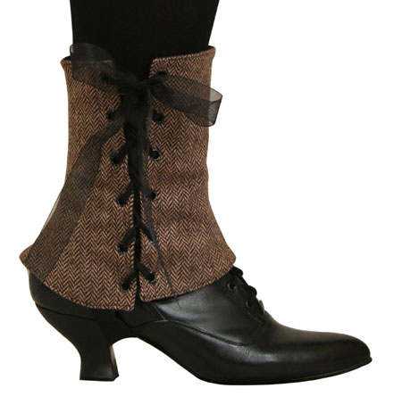  Victorian Old West Steampunk Edwardian Ladies Footwear Brown Tweed Wool Blend Herringbone Spats and Gaiters |Antique Vintage Fashioned Wedding Theatrical Reenacting Costume | Motorist