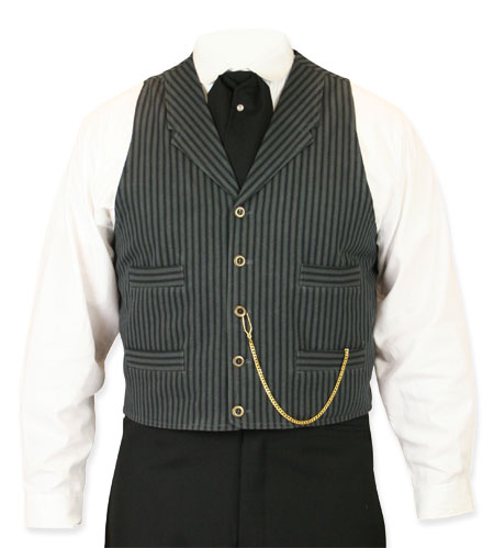  Victorian Old West Steampunk Mens Vests Gray Cotton Stripe Dress Work |Antique Vintage Fashioned Wedding Theatrical Reenacting Costume |