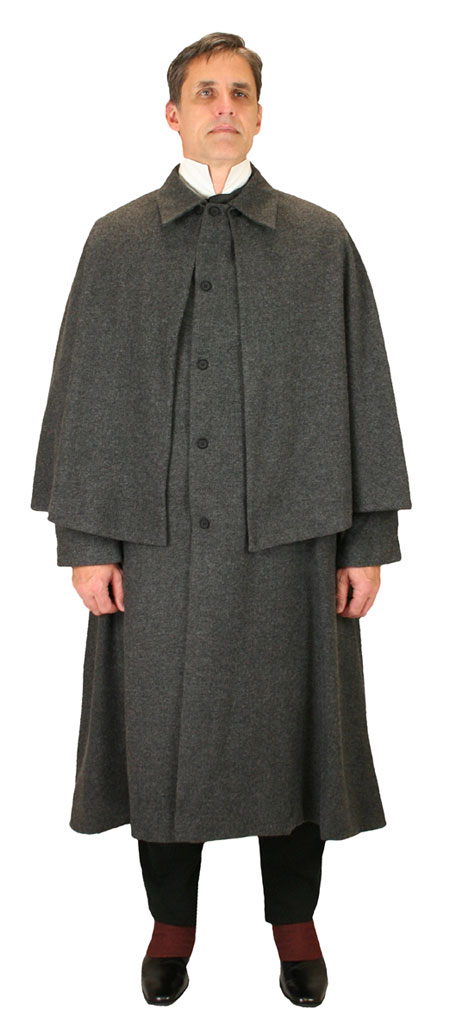  Victorian Old West Edwardian Mens Coats Gray Tweed Wool Blend Synthetic Herringbone Cloaks Overcoats Inverness Ulster Matched Separates |Antique Vintage Fashioned Wedding Theatrical Reenacting Costume | Dickens