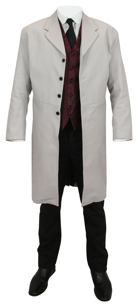  Victorian Old West Mens Coats Gray Cotton Solid Frock Matched Separates |Antique Vintage Fashioned Wedding Theatrical Reenacting Costume | Dickens