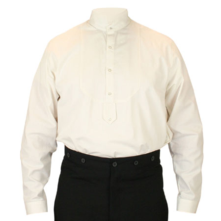  Victorian Old West Steampunk Edwardian Mens Shirts Ivory Cotton Solid Dress Tuxedo |Antique Vintage Fashioned Wedding Theatrical Reenacting Costume |