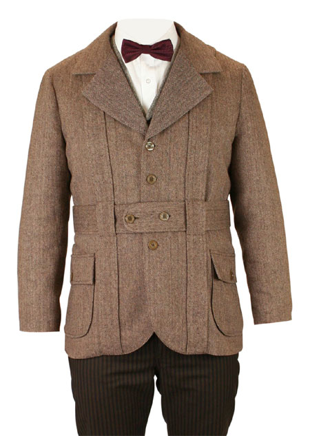  Victorian Edwardian Steampunk Mens Coats Brown Tweed Wool Blend Synthetic Herringbone Norfolk Jackets Matched Separates |Antique Vintage Old Fashioned Wedding Theatrical Reenacting Costume | Gifts for Him Motorist Golf Aviator