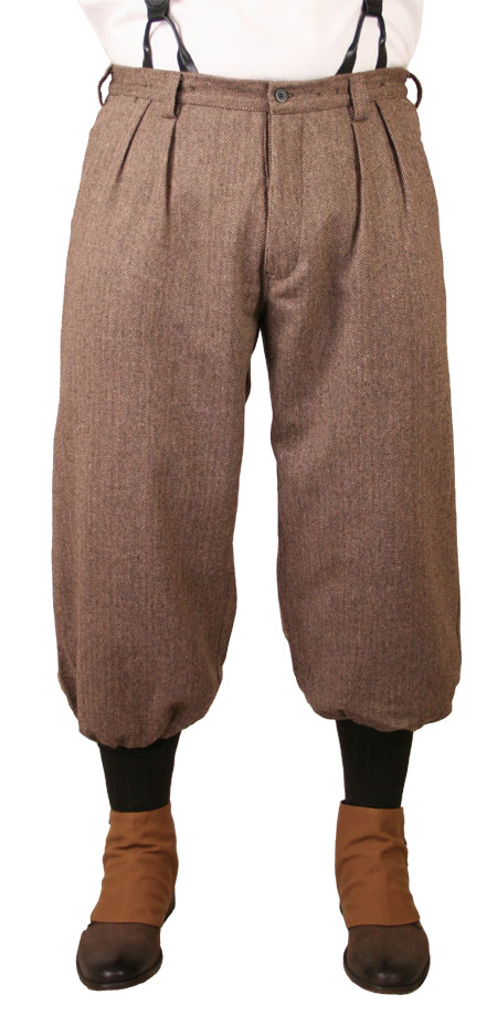  Victorian Edwardian Steampunk Mens Pants Brown Tweed Wool Blend Synthetic Herringbone Knickers Matched Separates |Antique Vintage Old Fashioned Wedding Theatrical Reenacting Costume | Golf