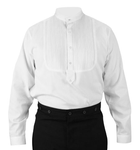  Victorian Old West Steampunk Mens Shirts White Cotton Solid Dress Tuxedo |Antique Vintage Fashioned Wedding Theatrical Reenacting Costume |