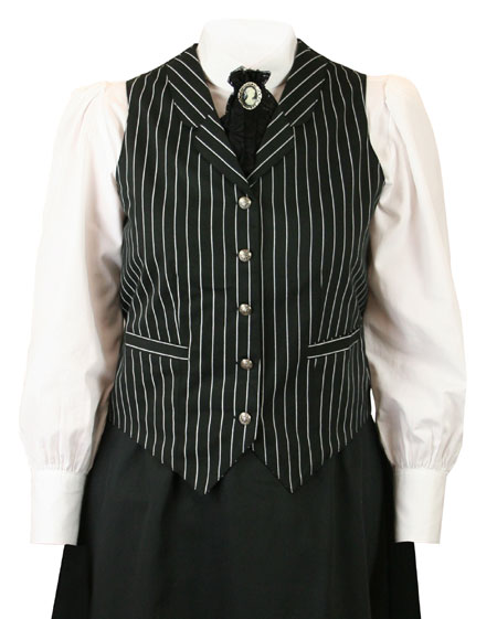  Victorian Old West Ladies Vests Black White Cotton Stripe Dress Matched Separates |Antique Vintage Fashioned Wedding Theatrical Reenacting Costume |