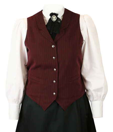  Victorian Old West Edwardian Ladies Vests Burgundy Red Cotton Stripe Dress |Antique Vintage Fashioned Wedding Theatrical Reenacting Costume |