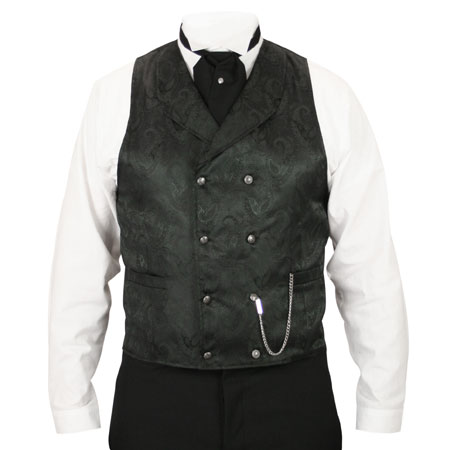 Victorian Regency Old West Edwardian Mens Vests Black Satin Microfiber Synthetic Paisley Dress Matched Separates |Antique Vintage Fashioned Wedding Theatrical Reenacting Costume |