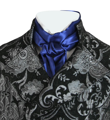  Victorian Regency Mens Ties Blue Satin Synthetic Solid Cravats |Antique Vintage Old Fashioned Wedding Theatrical Reenacting Costume |