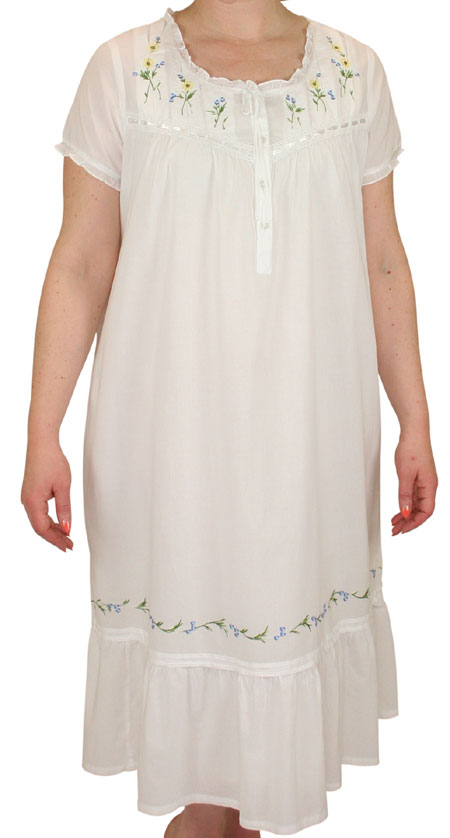  Victorian Old West Edwardian Ladies Lingerie White Cotton Floral Chemise Sleep Wear |Antique Vintage Fashioned Wedding Theatrical Reenacting Costume |