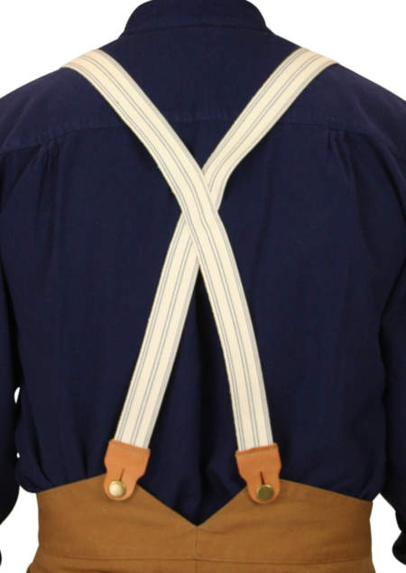  Victorian Old West Edwardian Suspenders Ivory Tan Blue Cotton X-Back Braces |Antique Vintage Fashioned Wedding Theatrical Reenacting Costume | Standard