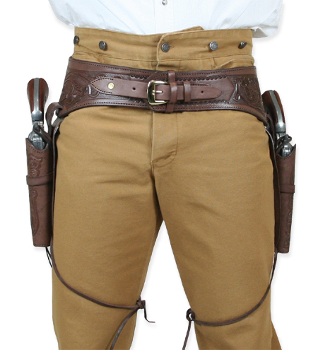  Old West Holsters and Gunbelts Chocolate Brown Leather Tooled Gunbelt Holster Combos |Antique Vintage Fashioned Wedding Theatrical Reenacting Costume |