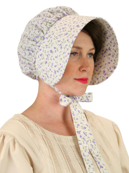  Victorian Old West Ladies Hats Purple Cotton Floral Bonnets Matched Separates |Antique Vintage Fashioned Wedding Theatrical Reenacting Costume |