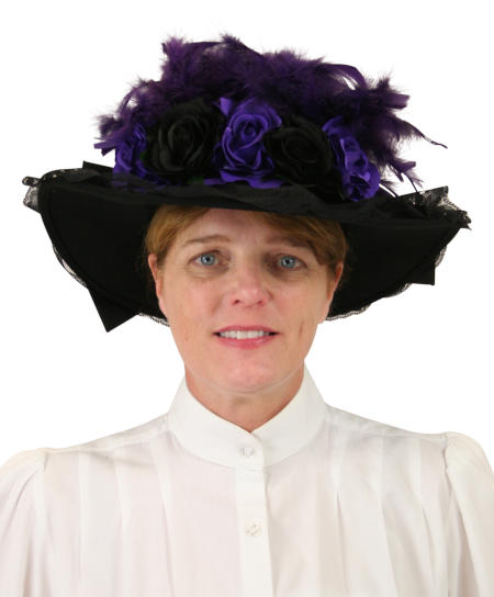  Victorian Edwardian Ladies Hats Purple Black Wool Felt Touring |Antique Vintage Old Fashioned Wedding Theatrical Reenacting Costume |