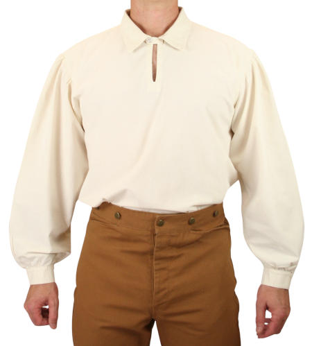  Old West Steampunk Mens Shirts Ivory Cotton Solid Work Pioneer |Antique Vintage Fashioned Wedding Theatrical Reenacting Costume |